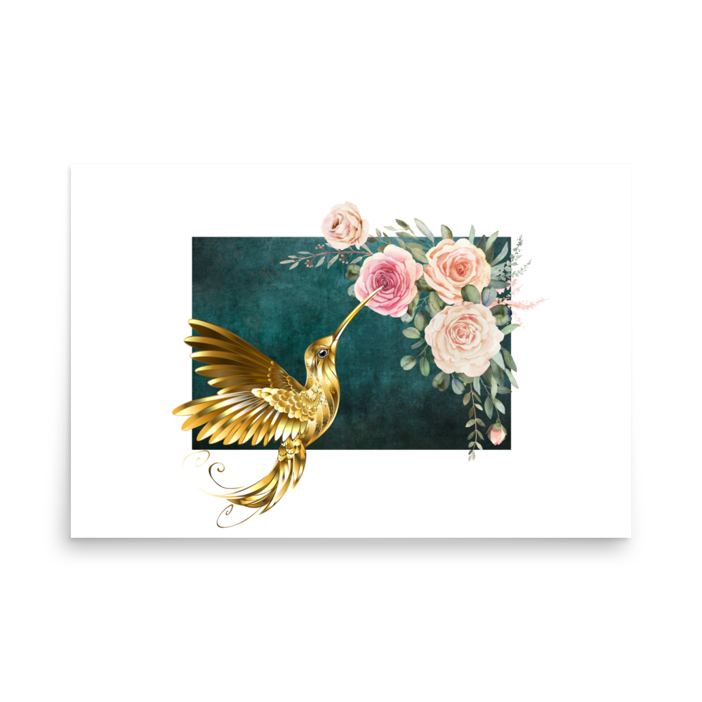 Humming Bird & Roses Photo Paper Poster