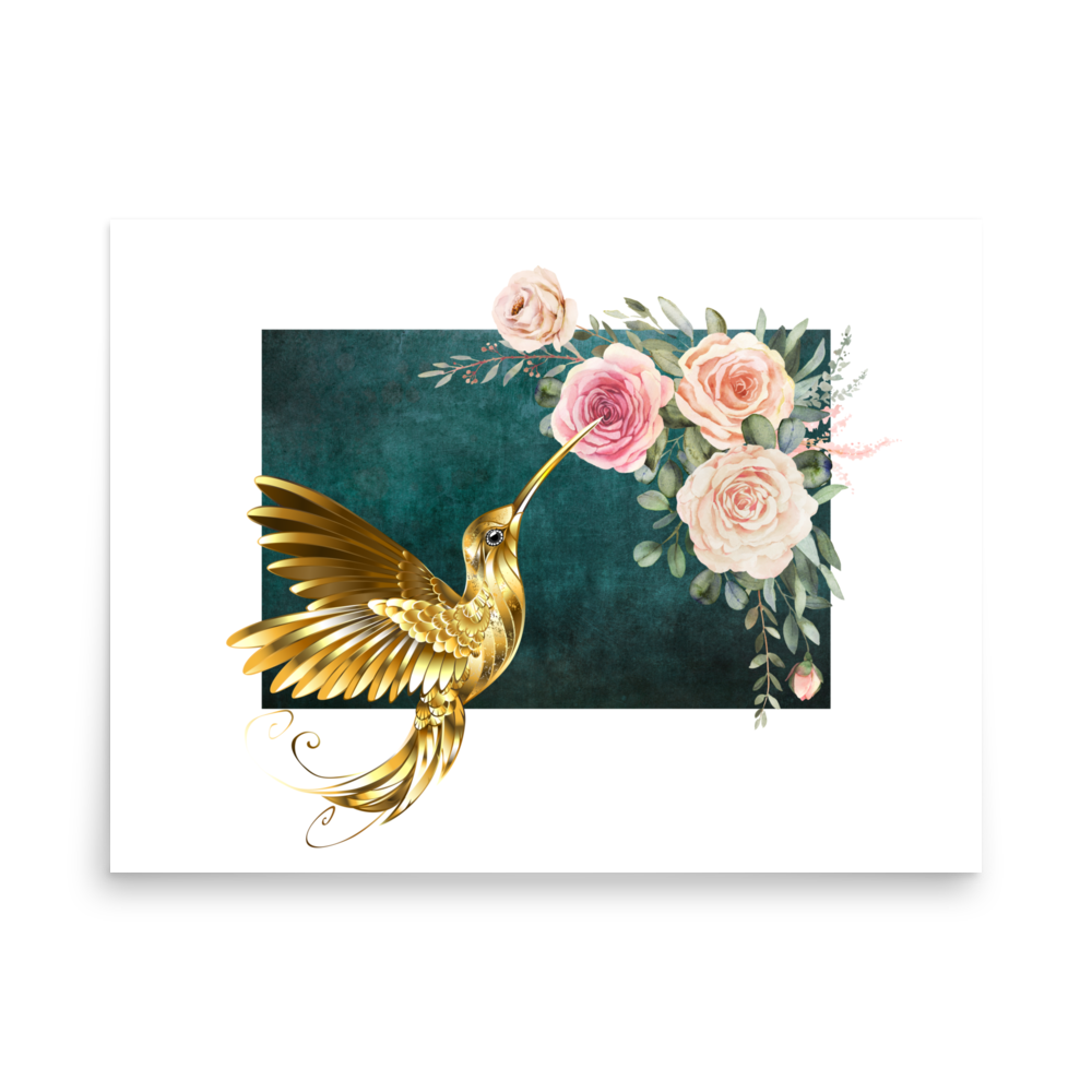 Humming Bird & Roses Photo Paper Poster